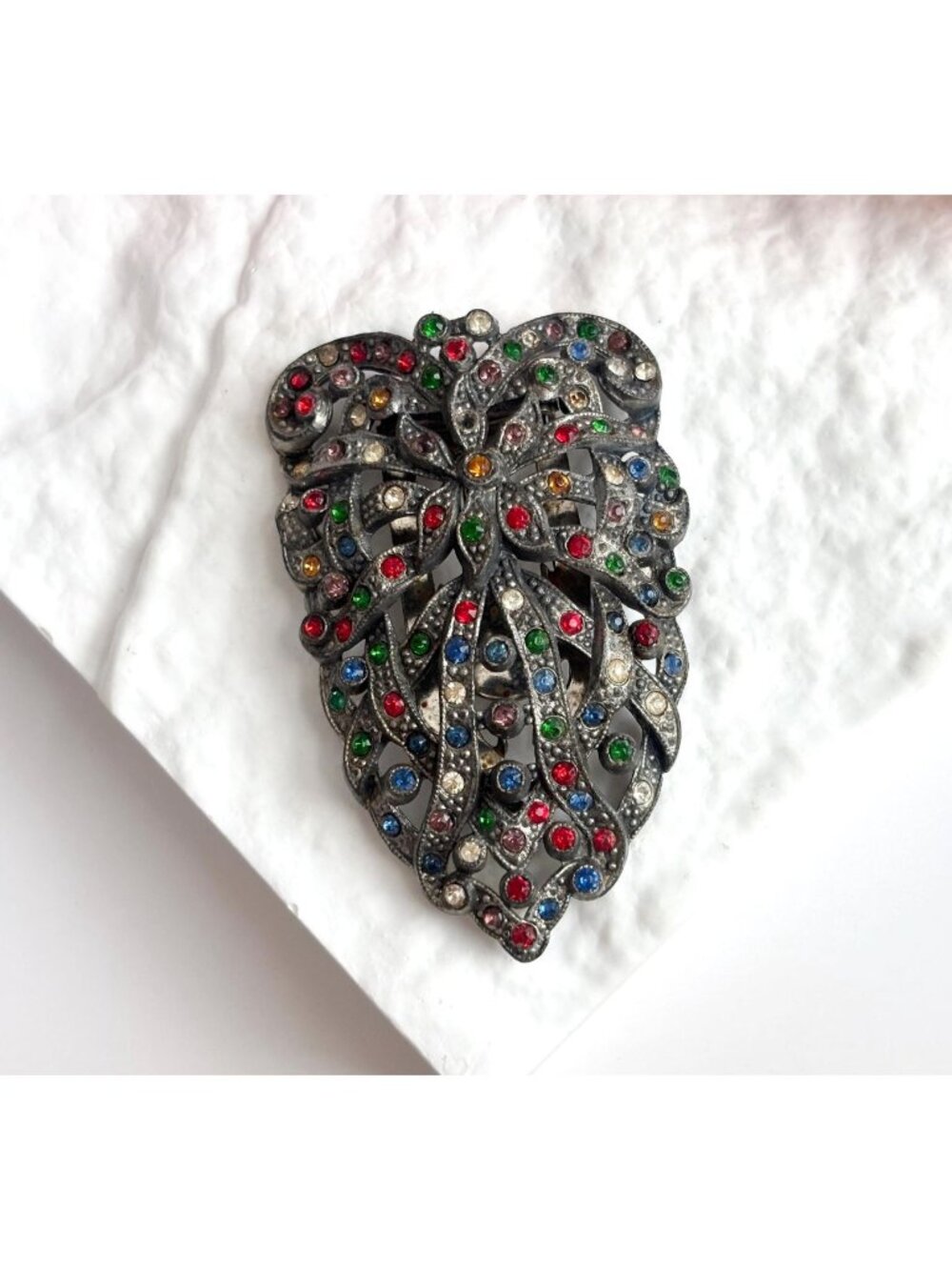 Art Deco Rainbow Fruit Salad Rhinestone Antique Vintage Dress Clip | Fur Clip